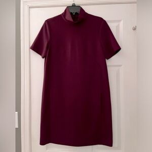 Mock neck short sleeve dress with front pouch pocket